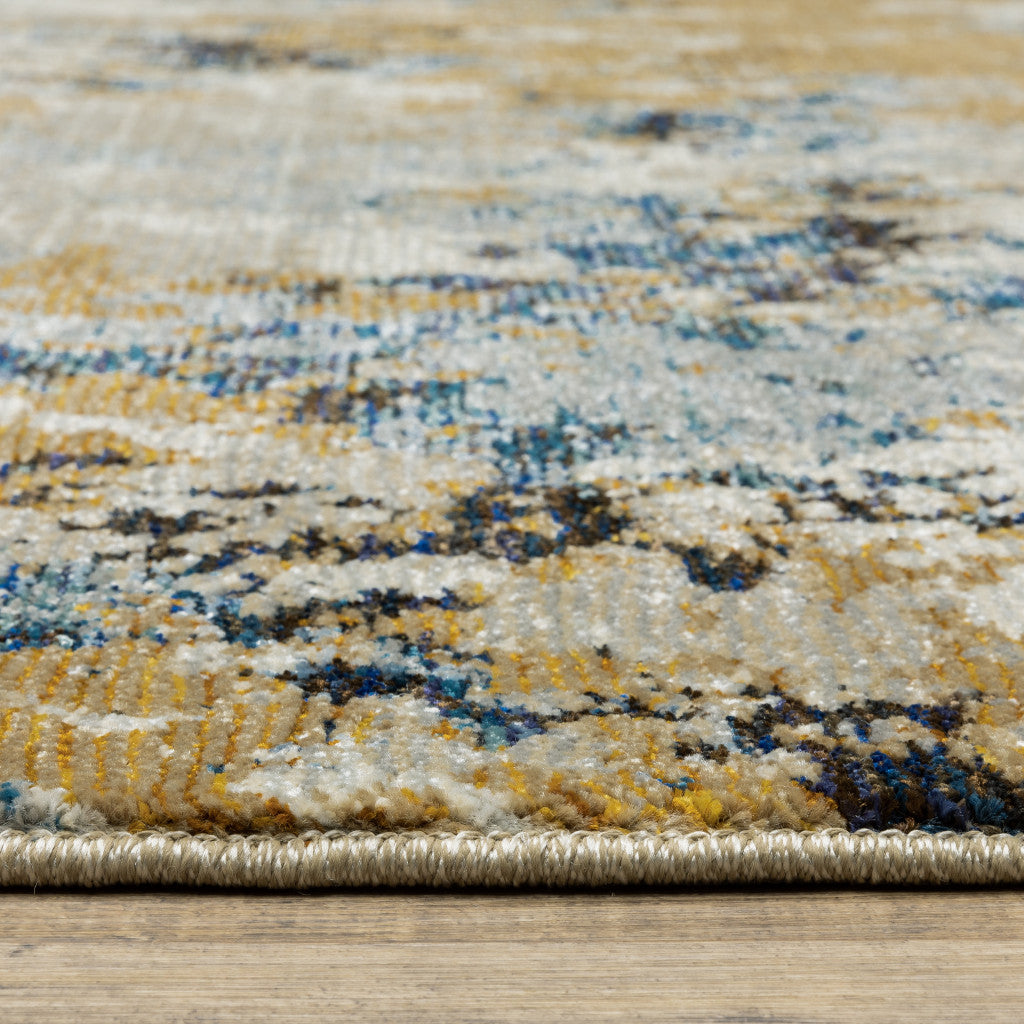 10' X 13' Gold Grey And Ivory Abstract Power Loom Stain Resistant Area Rug