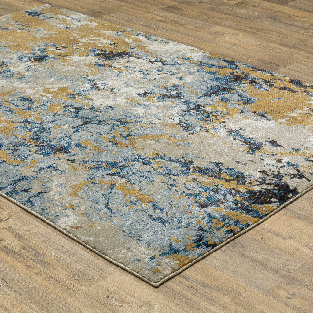 10' X 13' Gold Grey And Ivory Abstract Power Loom Stain Resistant Area Rug