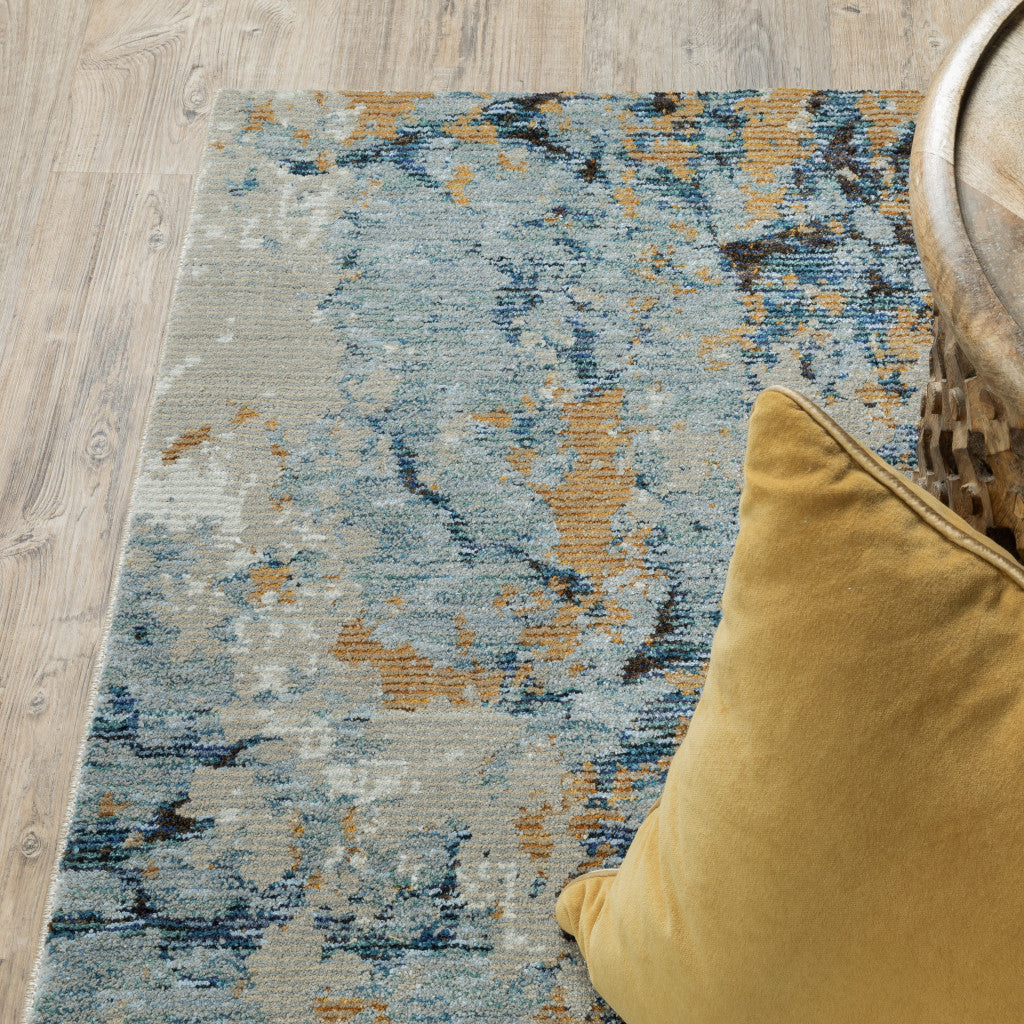 10' X 13' Gold Grey And Ivory Abstract Power Loom Stain Resistant Area Rug