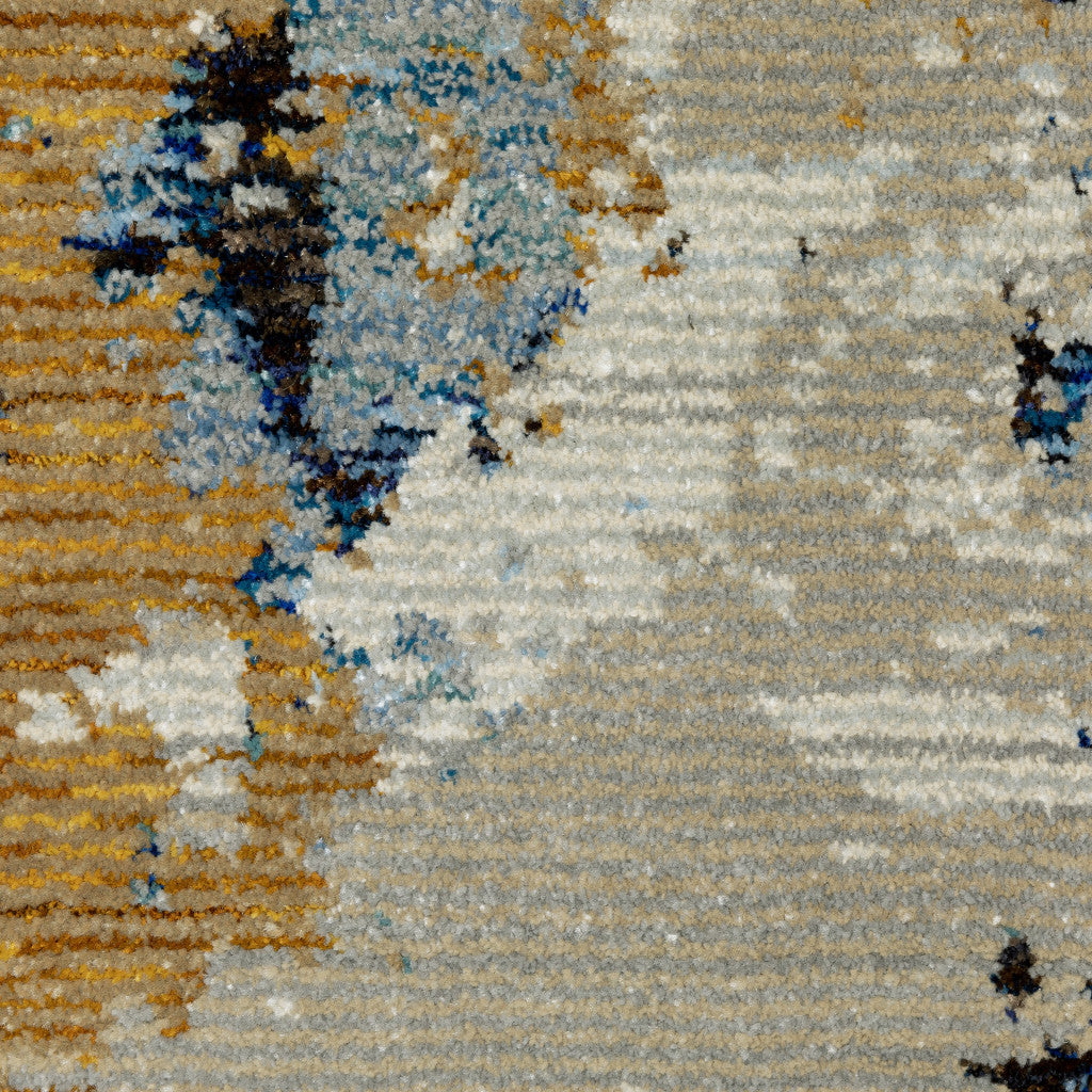 10' X 13' Gold Grey And Ivory Abstract Power Loom Stain Resistant Area Rug