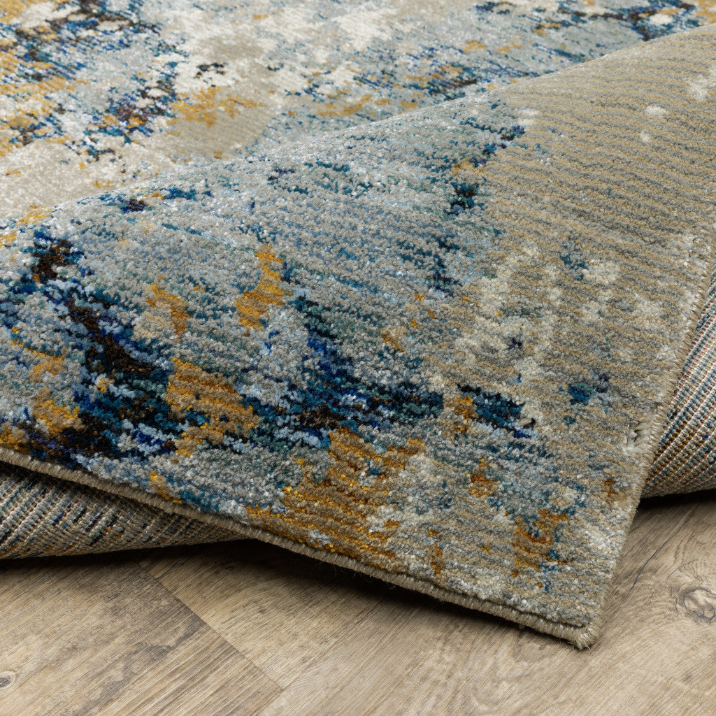 10' X 13' Gold Grey And Ivory Abstract Power Loom Stain Resistant Area Rug