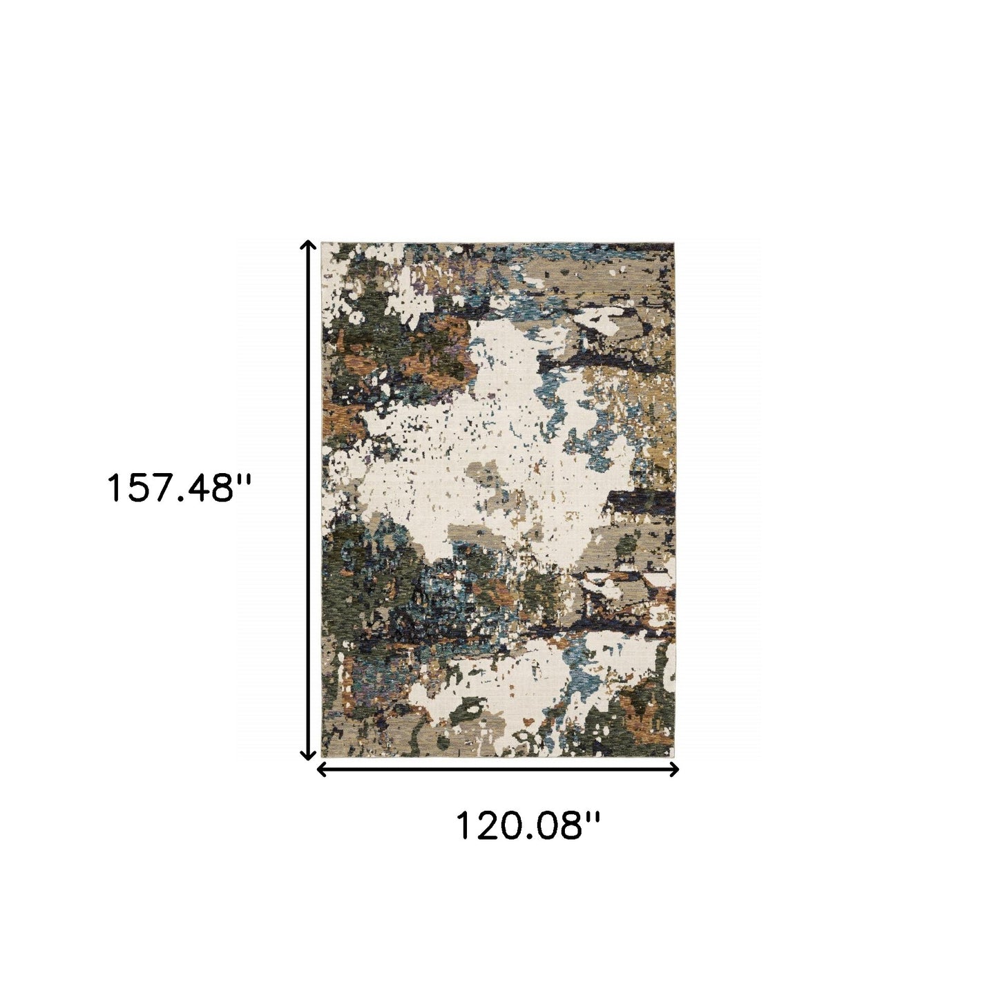 10' X 13' Green Gold And Blue Abstract Power Loom Stain Resistant Area Rug