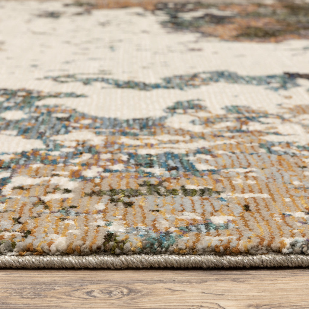 10' X 13' Green Gold And Blue Abstract Power Loom Stain Resistant Area Rug