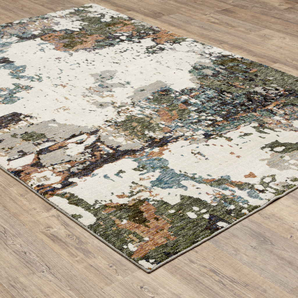 10' X 13' Green Gold And Blue Abstract Power Loom Stain Resistant Area Rug