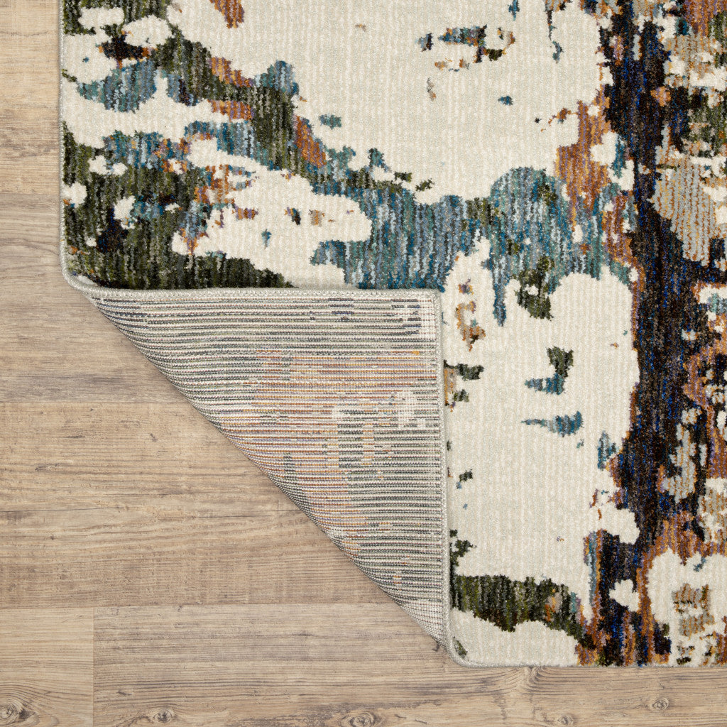 10' X 13' Green Gold And Blue Abstract Power Loom Stain Resistant Area Rug