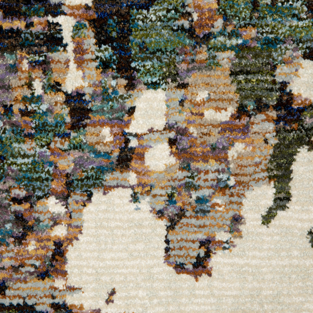10' X 13' Green Gold And Blue Abstract Power Loom Stain Resistant Area Rug