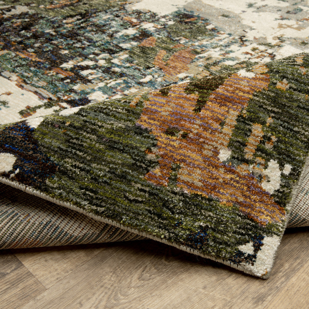 10' X 13' Green Gold And Blue Abstract Power Loom Stain Resistant Area Rug