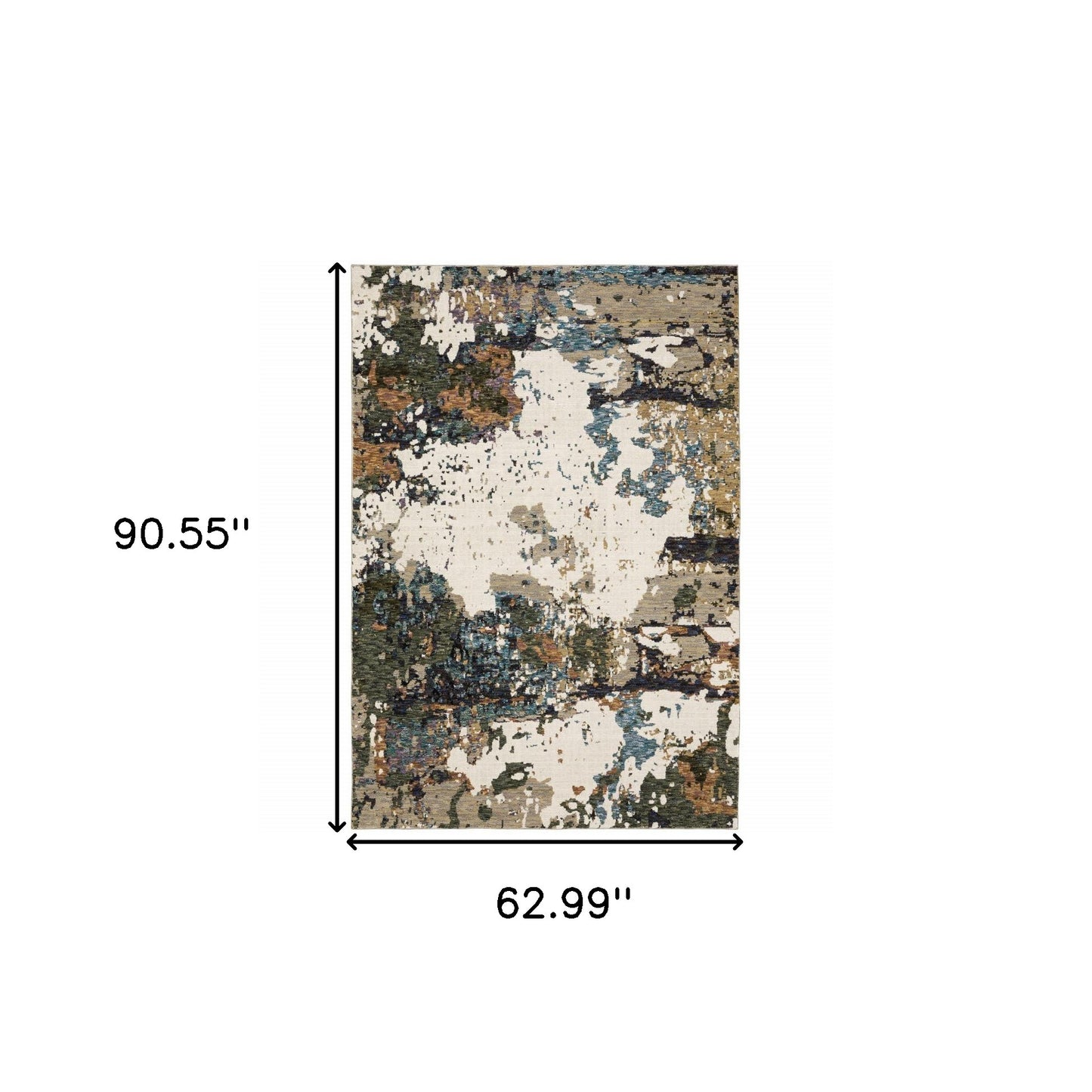 5' X 7' Green Gold And Blue Abstract Power Loom Stain Resistant Area Rug