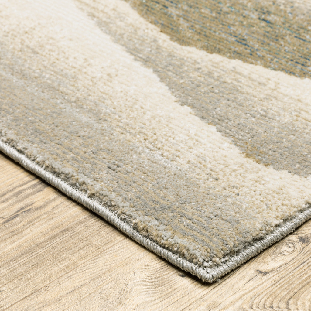 9' X 12' Grey Blue And Teal Abstract Power Loom Stain Resistant Area Rug