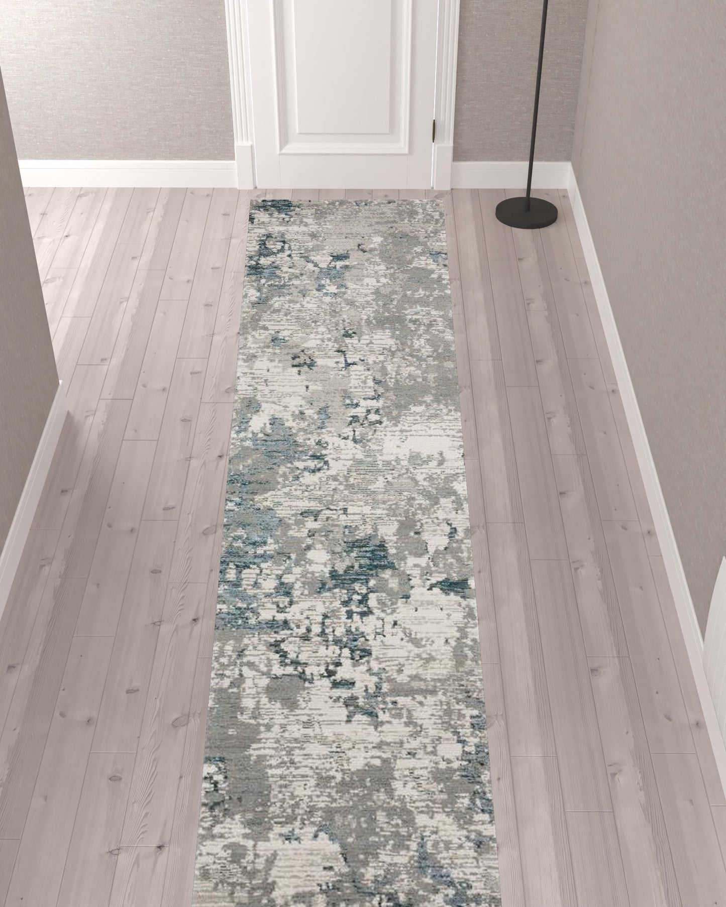 2' X 10' Blue Beige And Teal Abstract Power Loom Stain Resistant Runner Rug