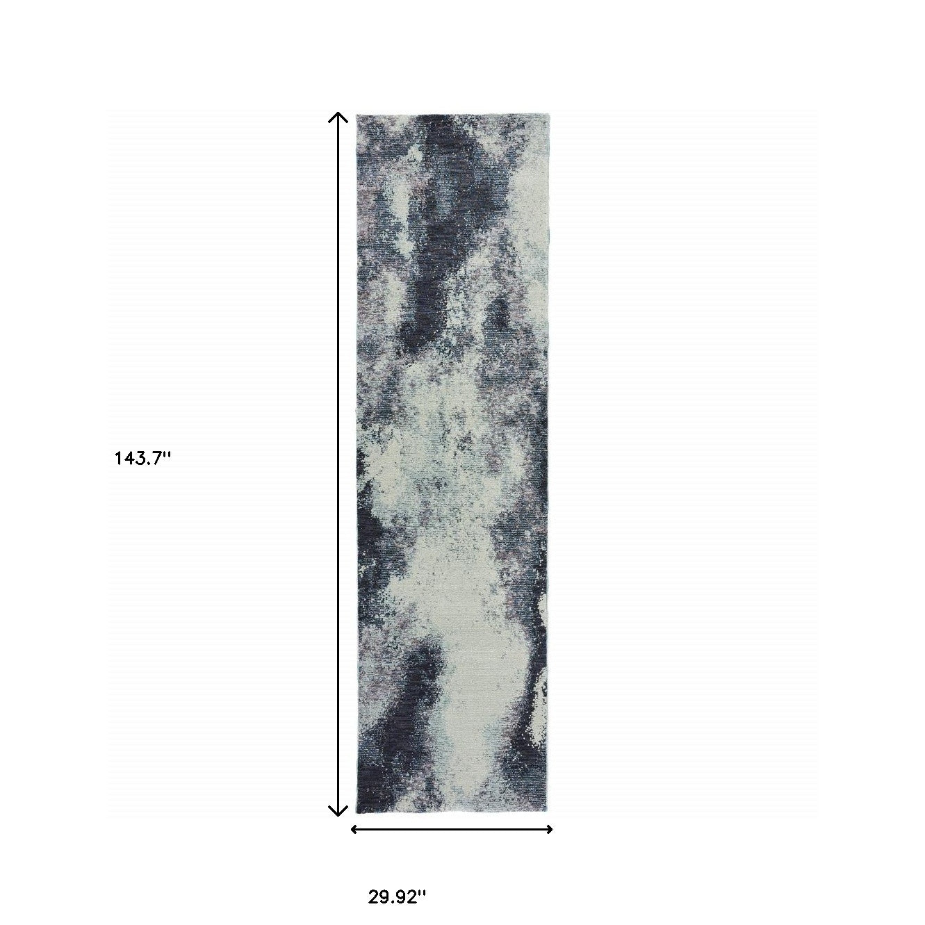2' X 10' Navy And Ivory Abstract Power Loom Stain Resistant Runner Rug