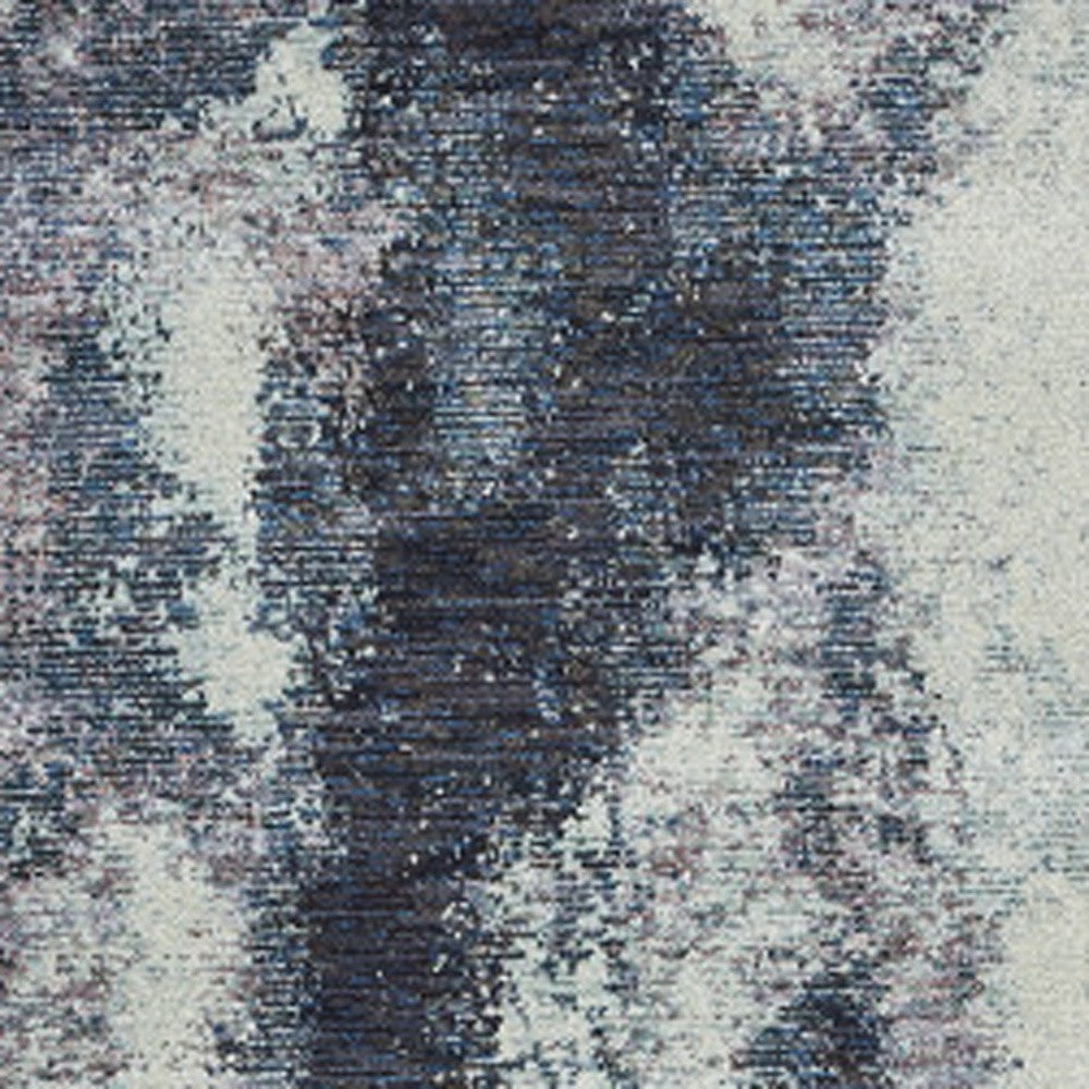 2' X 10' Navy And Ivory Abstract Power Loom Stain Resistant Runner Rug