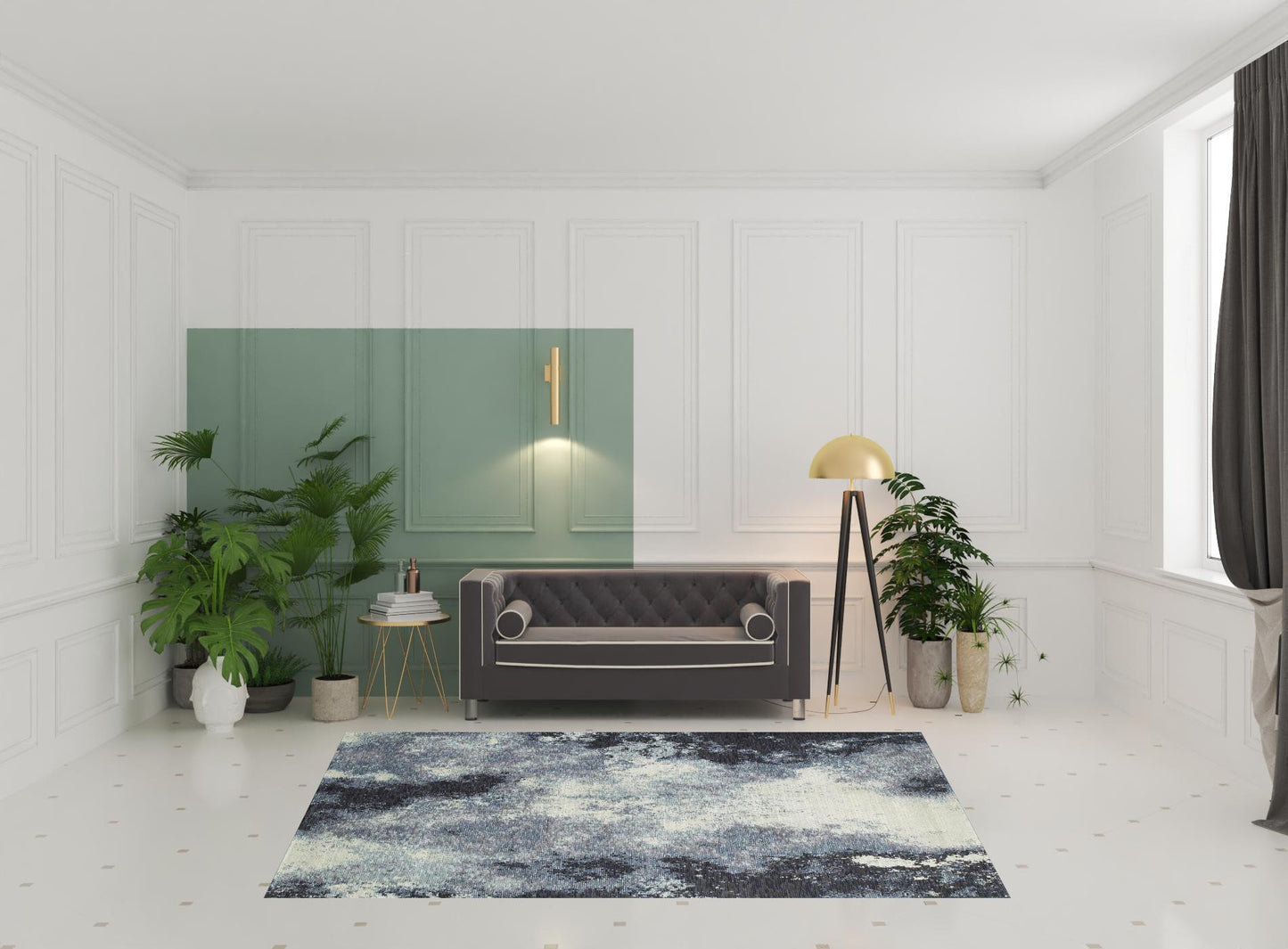 6' X 9' Navy And Ivory Abstract Power Loom Stain Resistant Area Rug