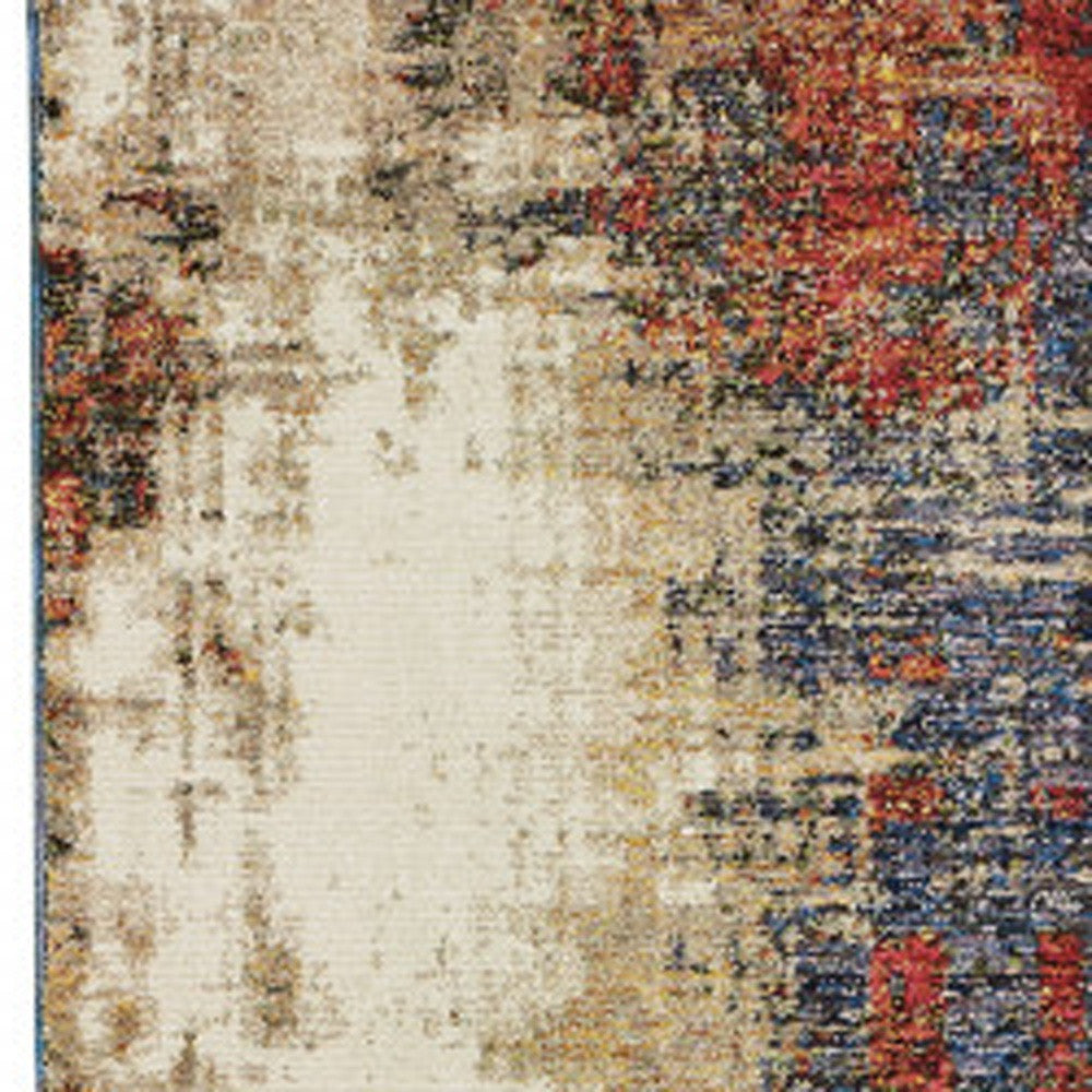 2' X 8' Beige Tan Brown Blue Purple Red Orange Gold And Green Abstract Power Loom Stain Resistant Runner Rug