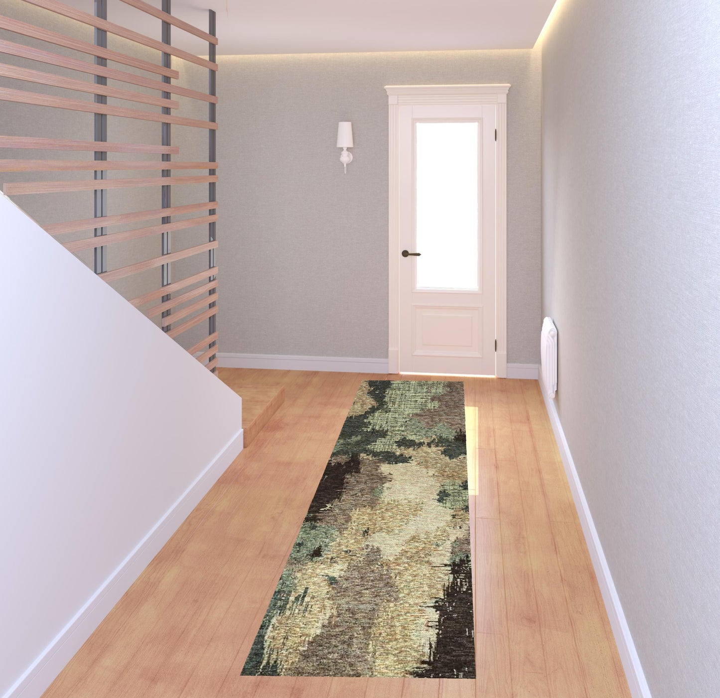 2' X 8' Blue And Brown Abstract Power Loom Stain Resistant Runner Rug