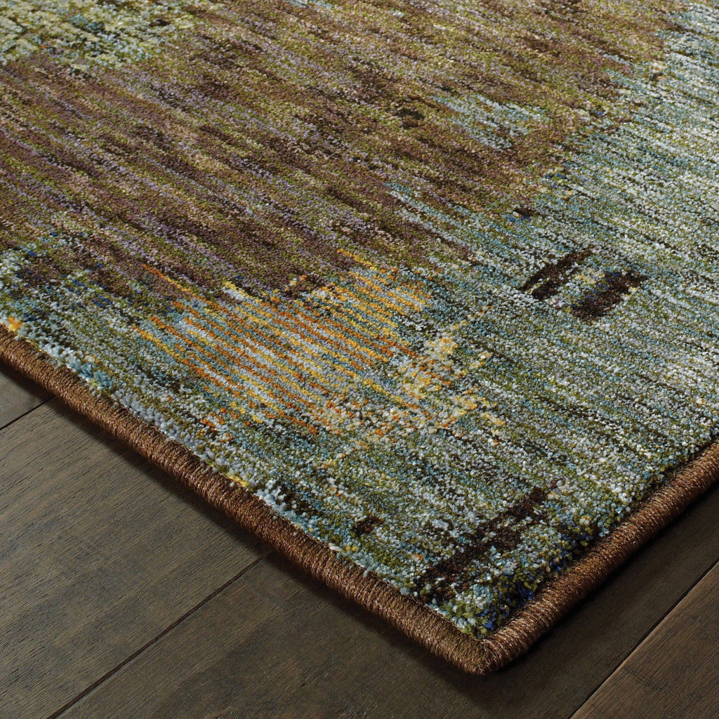 2' X 10' Blue And Brown Abstract Power Loom Stain Resistant Runner Rug