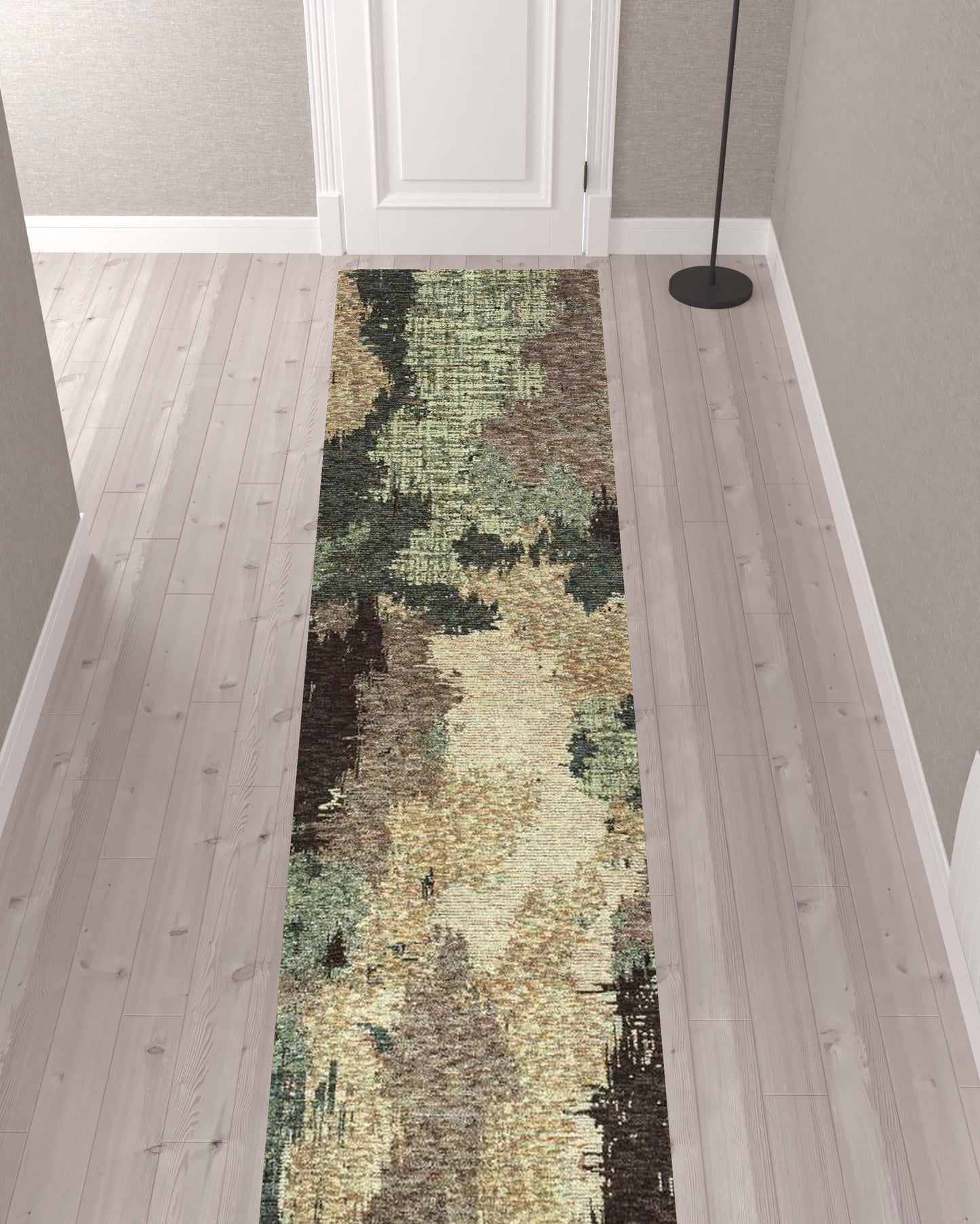 2' X 10' Blue And Brown Abstract Power Loom Stain Resistant Runner Rug