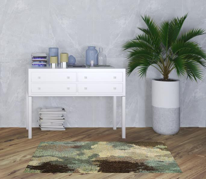 3' X 5' Blue And Brown Abstract Power Loom Stain Resistant Area Rug