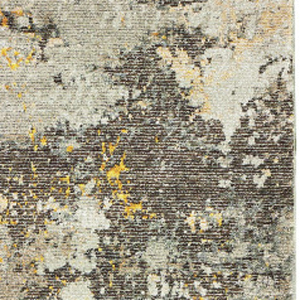 2' X 10' Grey And Gold Abstract Power Loom Stain Resistant Runner Rug
