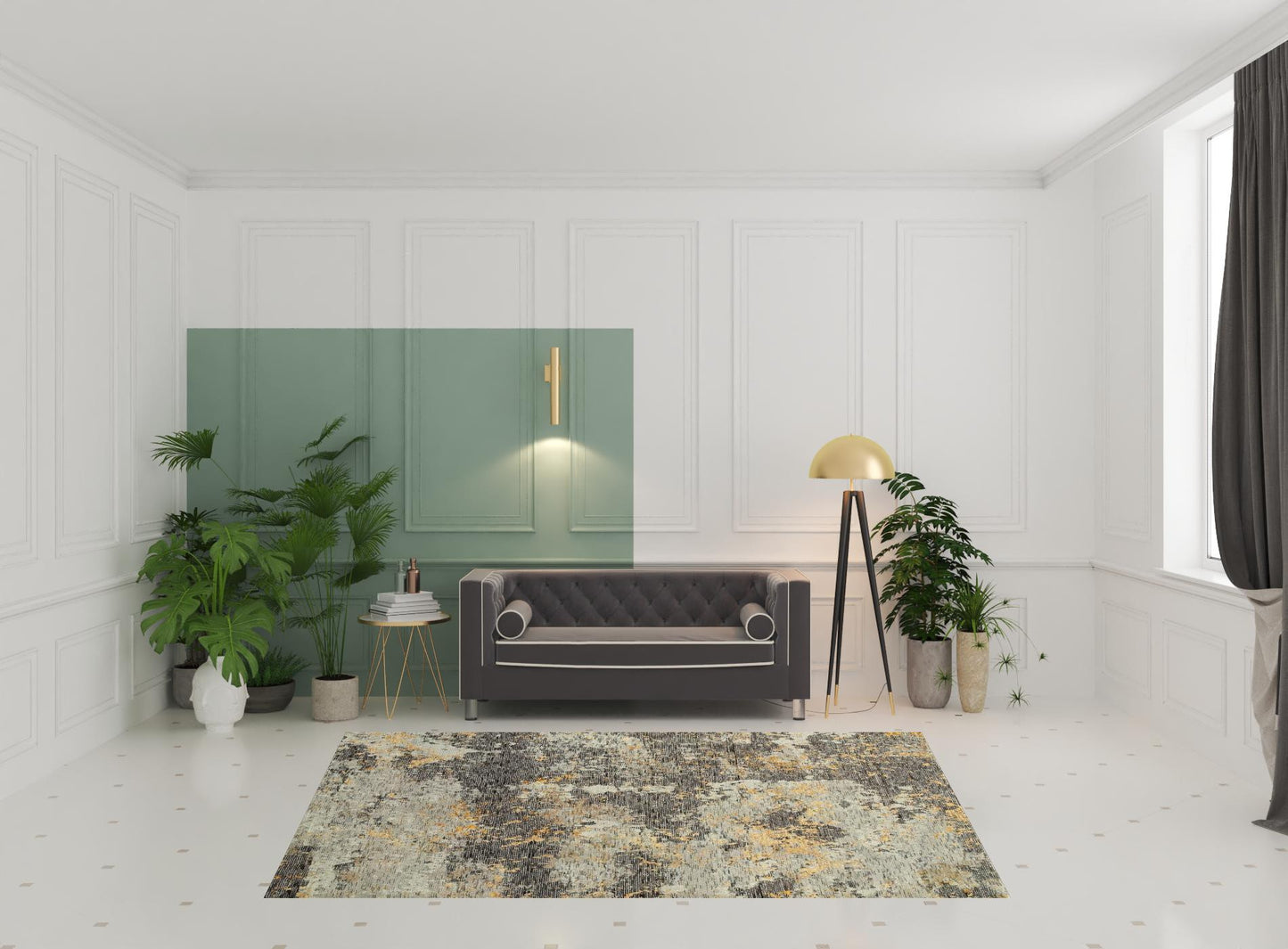 6' X 9' Grey And Gold Abstract Power Loom Stain Resistant Area Rug
