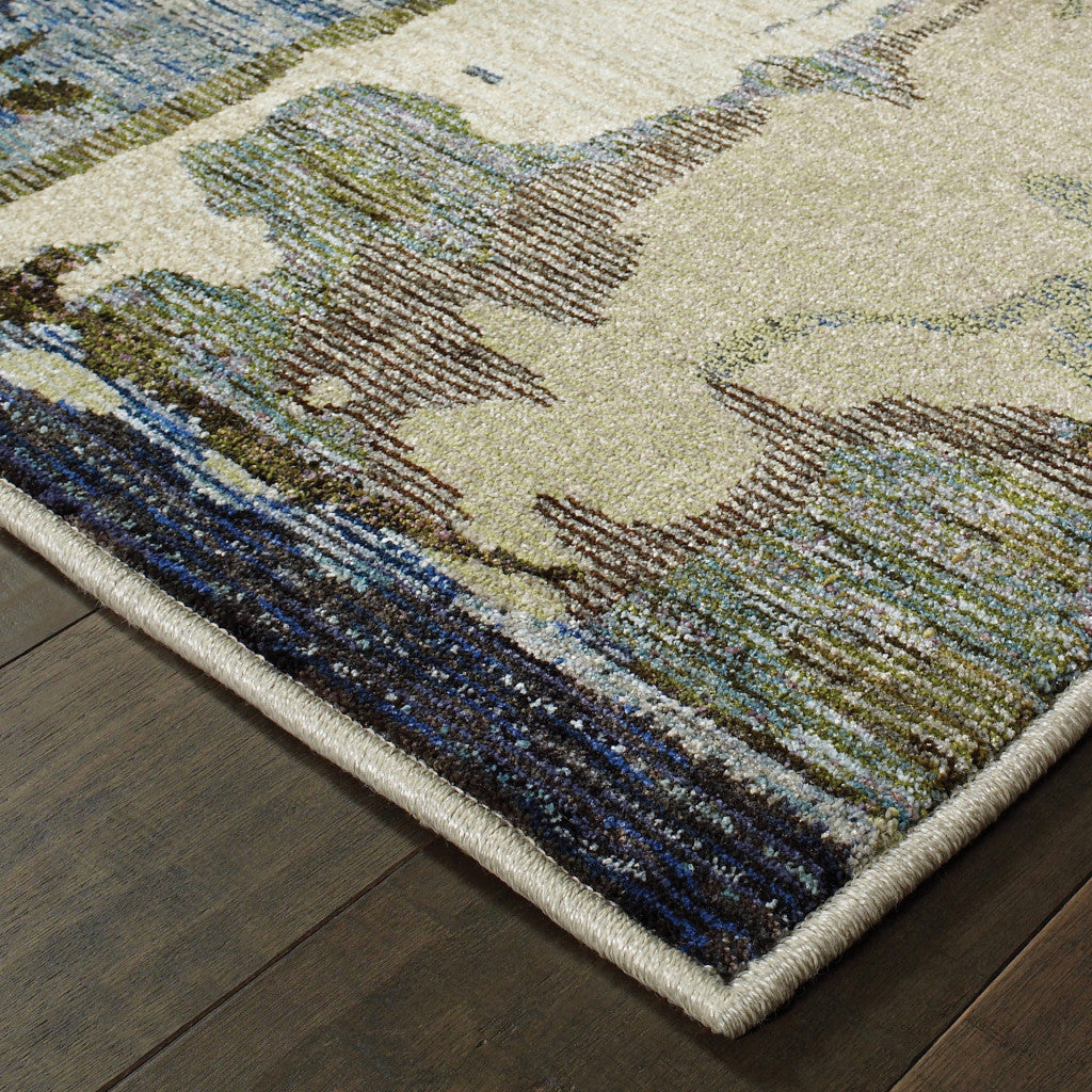 2' X 3' Blue And Grey Abstract Power Loom Stain Resistant Area Rug