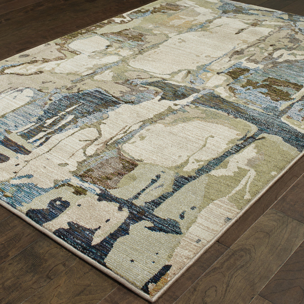 2' X 3' Blue And Grey Abstract Power Loom Stain Resistant Area Rug