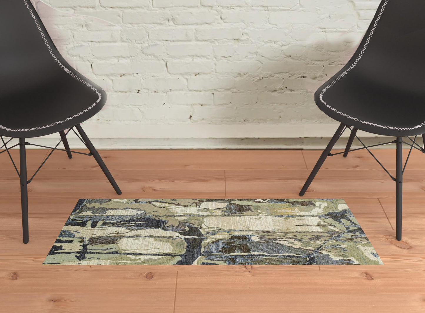2' X 3' Blue And Grey Abstract Power Loom Stain Resistant Area Rug