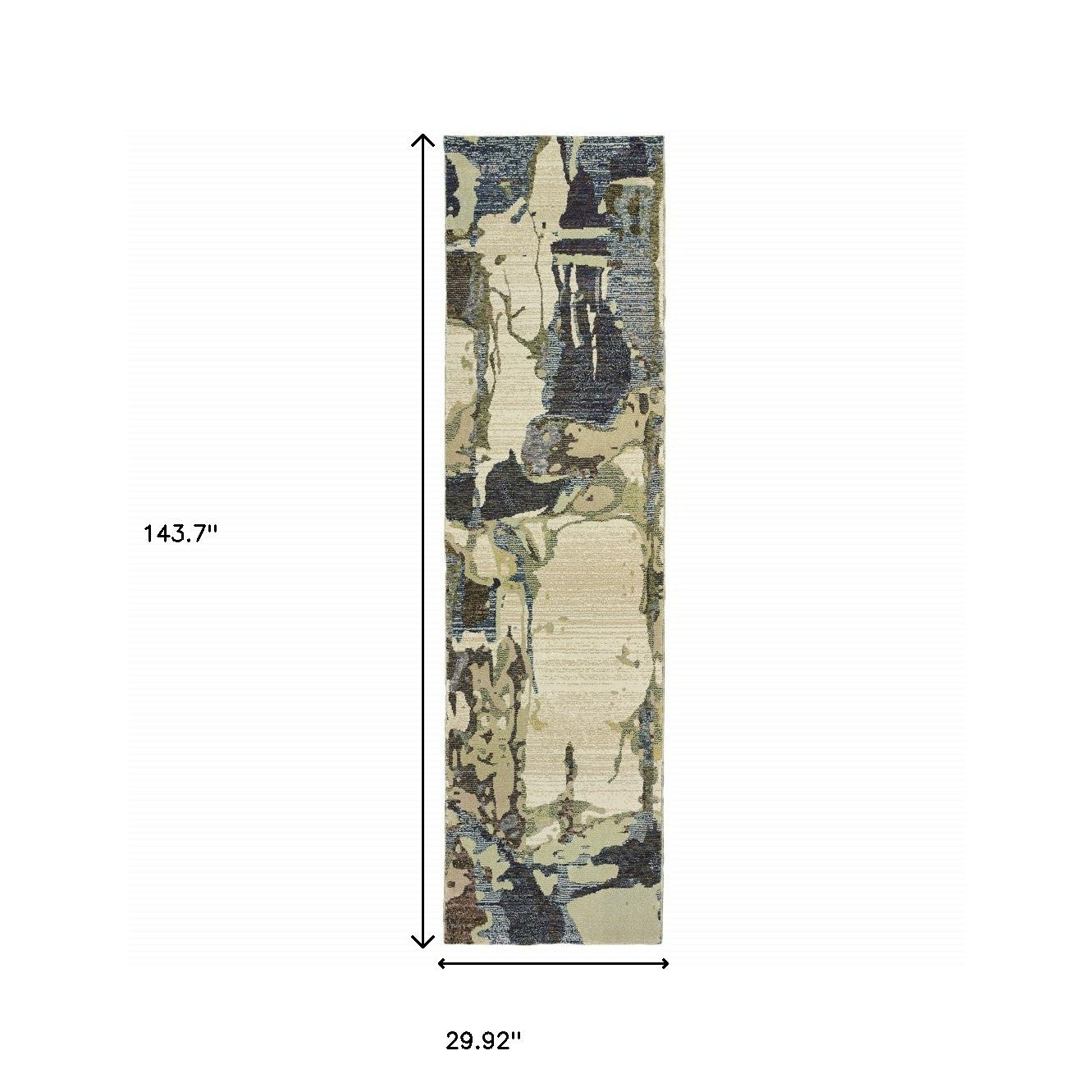 2' X 10' Blue And Grey Abstract Power Loom Stain Resistant Runner Rug