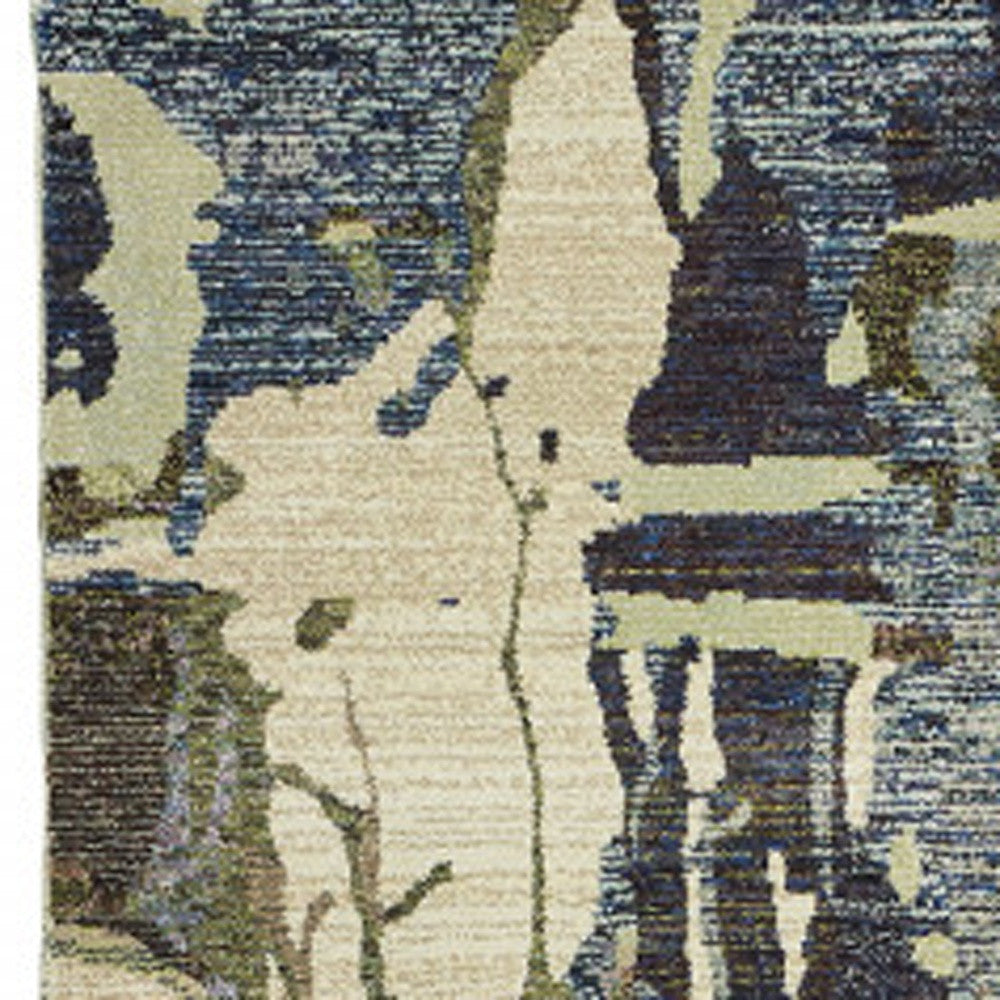 2' X 10' Blue And Grey Abstract Power Loom Stain Resistant Runner Rug