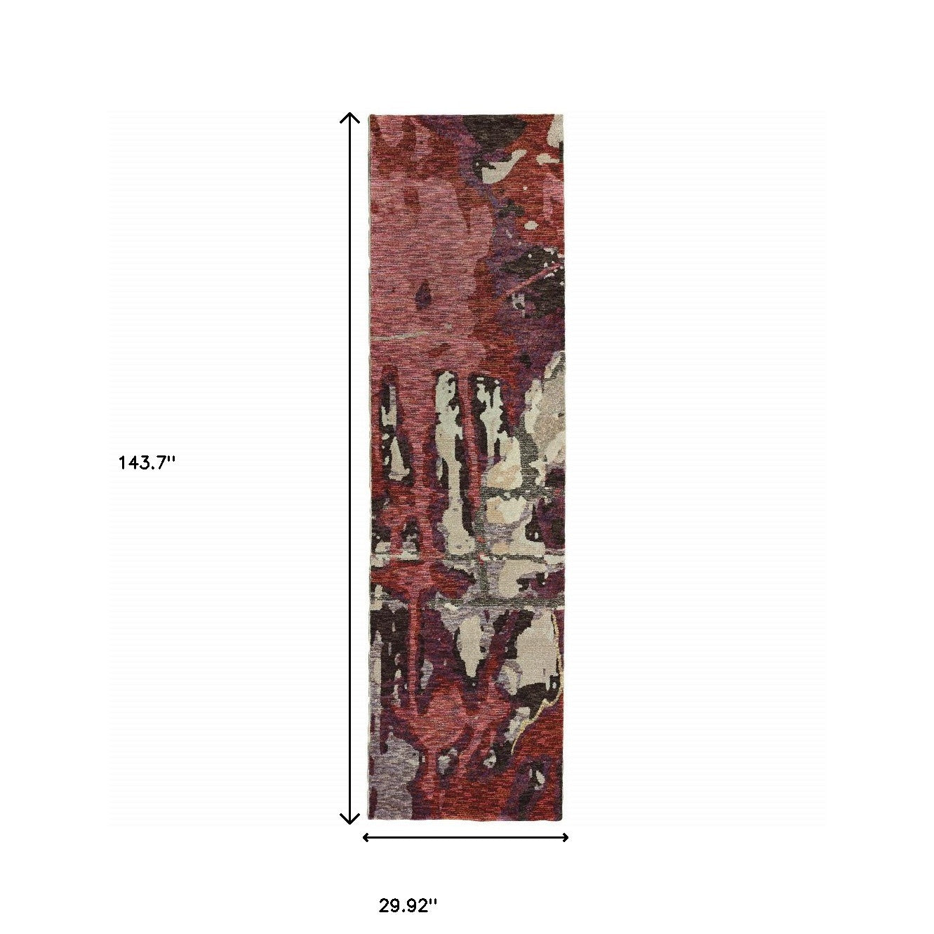 2' X 10' Red And Beige Abstract Power Loom Stain Resistant Runner Rug
