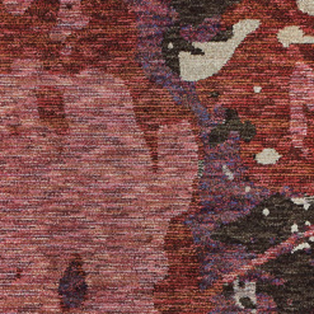 2' X 10' Red And Beige Abstract Power Loom Stain Resistant Runner Rug