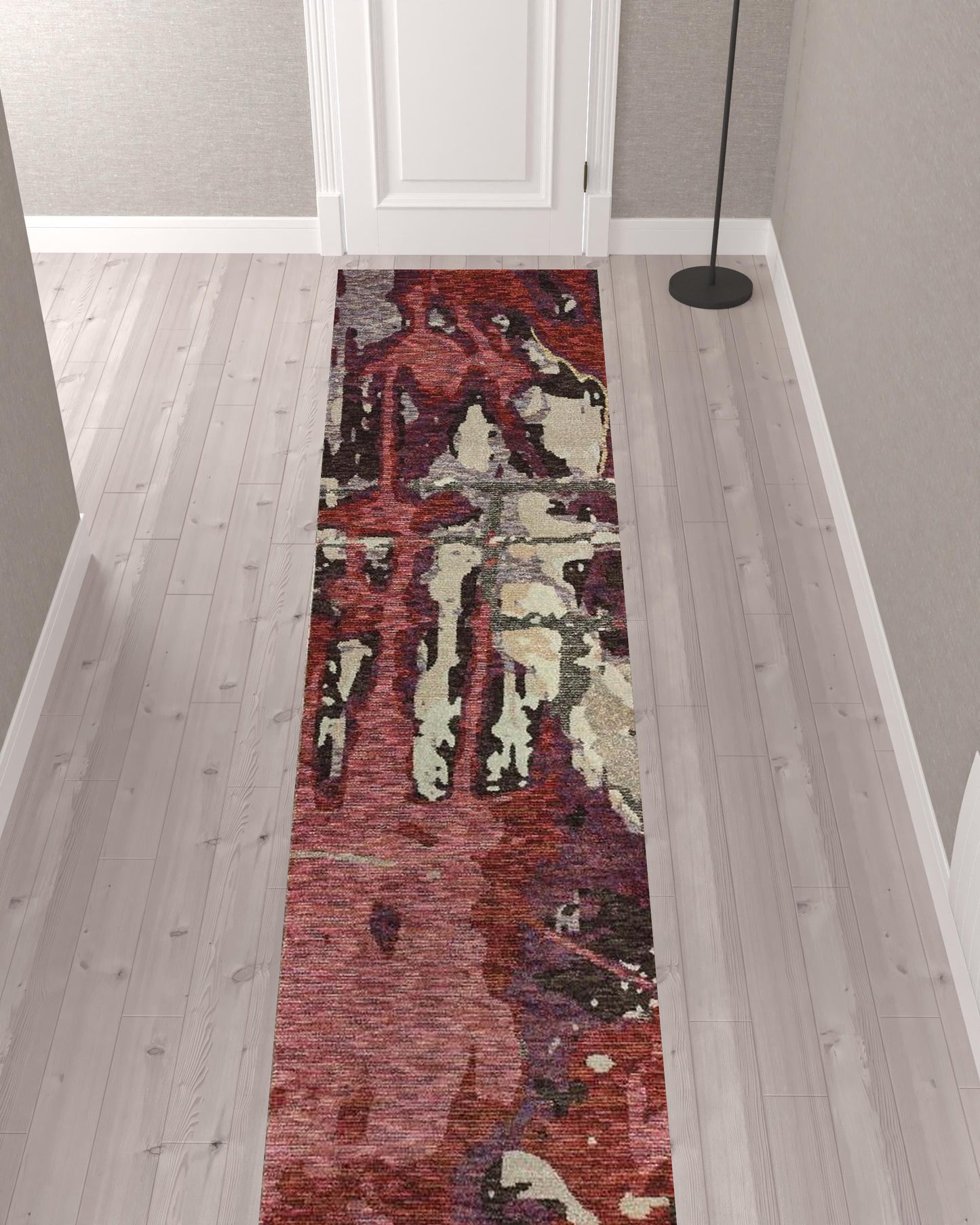 2' X 10' Red And Beige Abstract Power Loom Stain Resistant Runner Rug