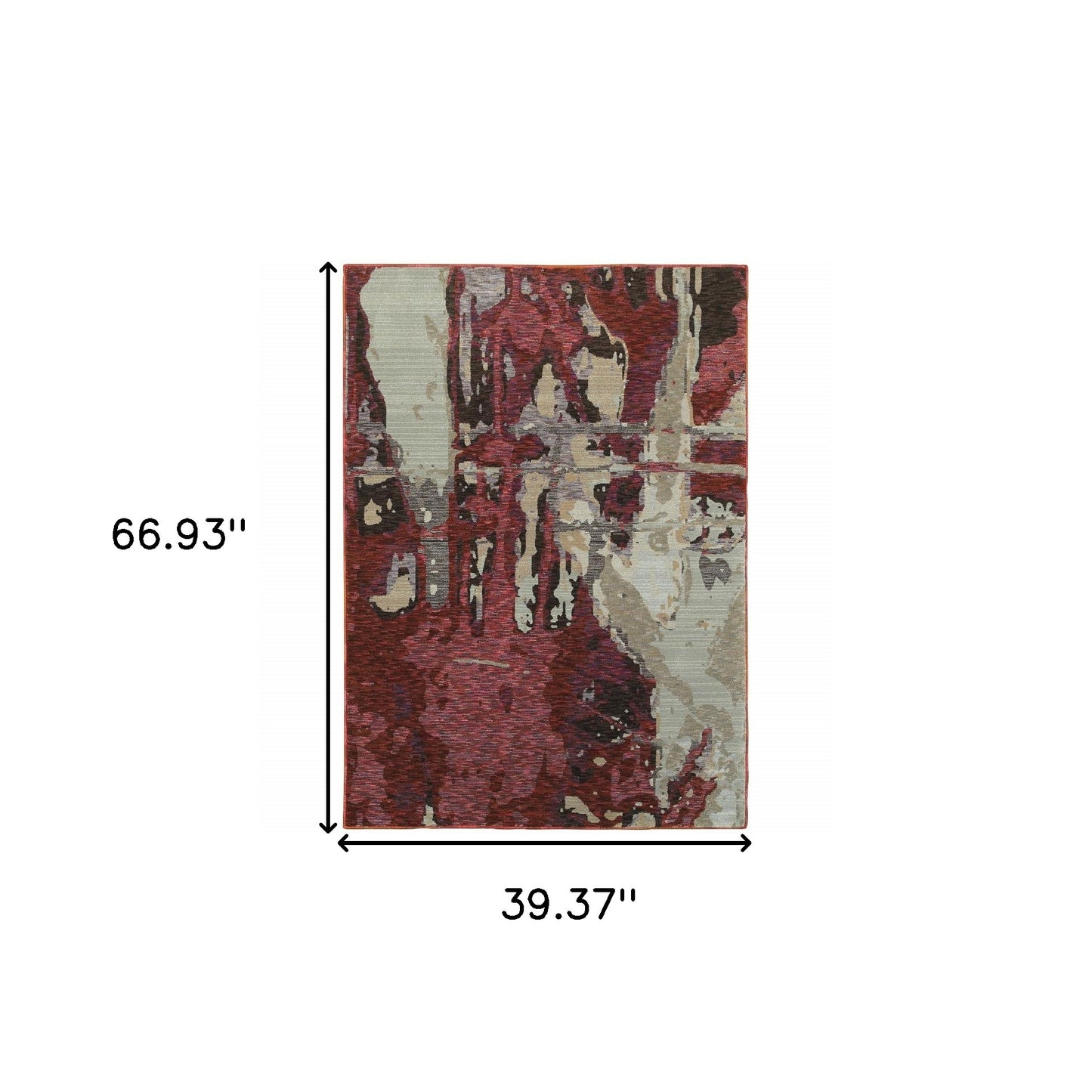3' X 5' Red And Beige Abstract Power Loom Stain Resistant Area Rug