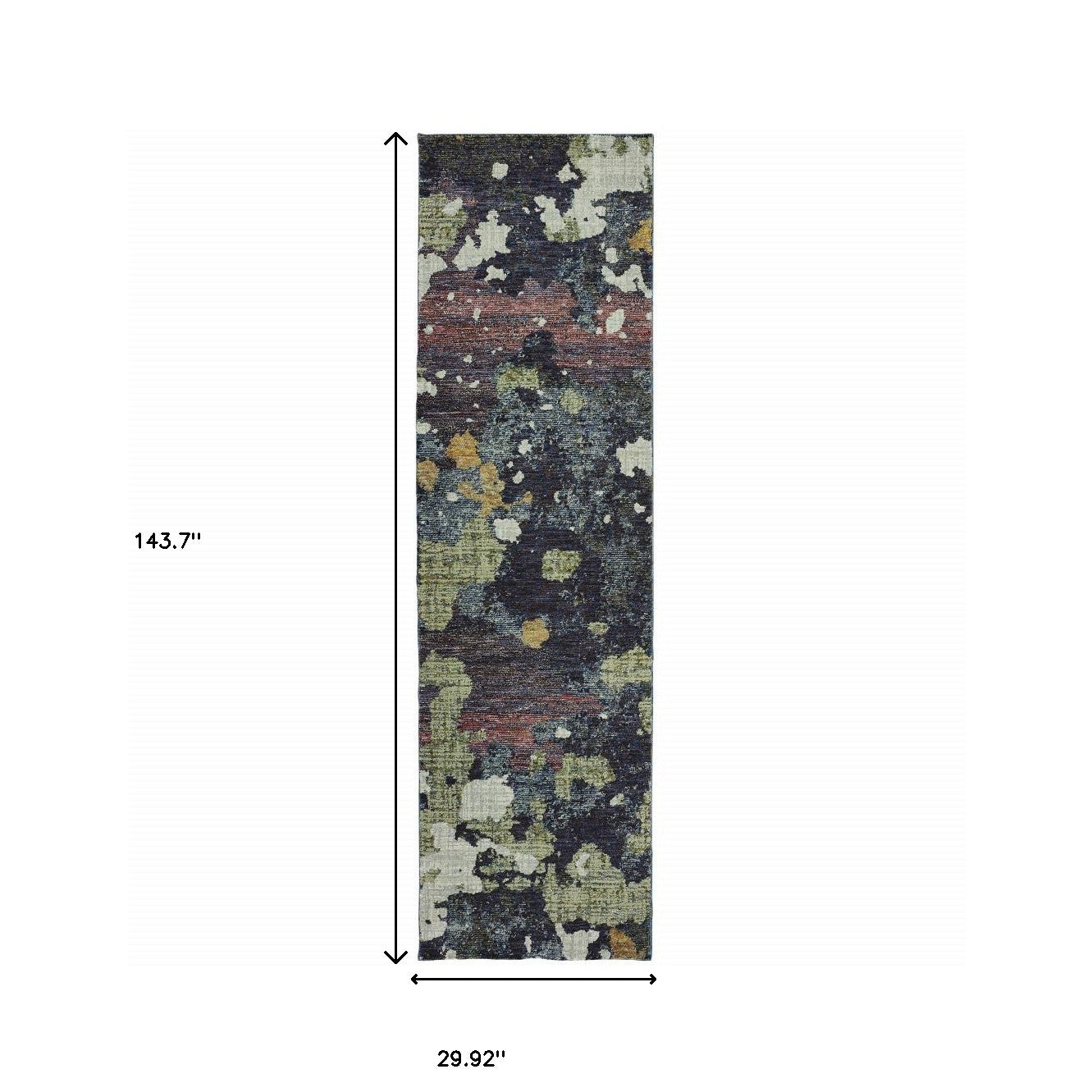 2' X 10' Navy And Green Abstract Power Loom Stain Resistant Runner Rug