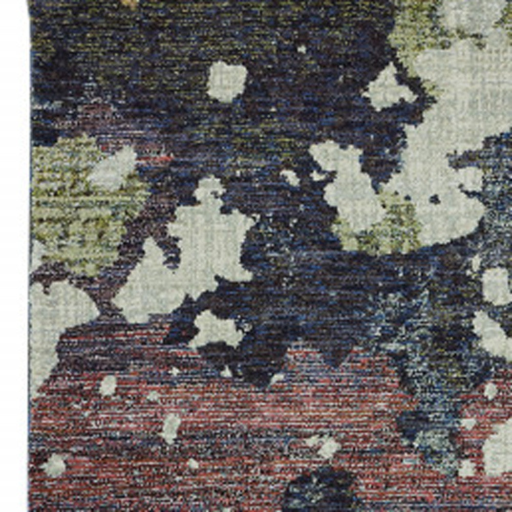 2' X 10' Navy And Green Abstract Power Loom Stain Resistant Runner Rug