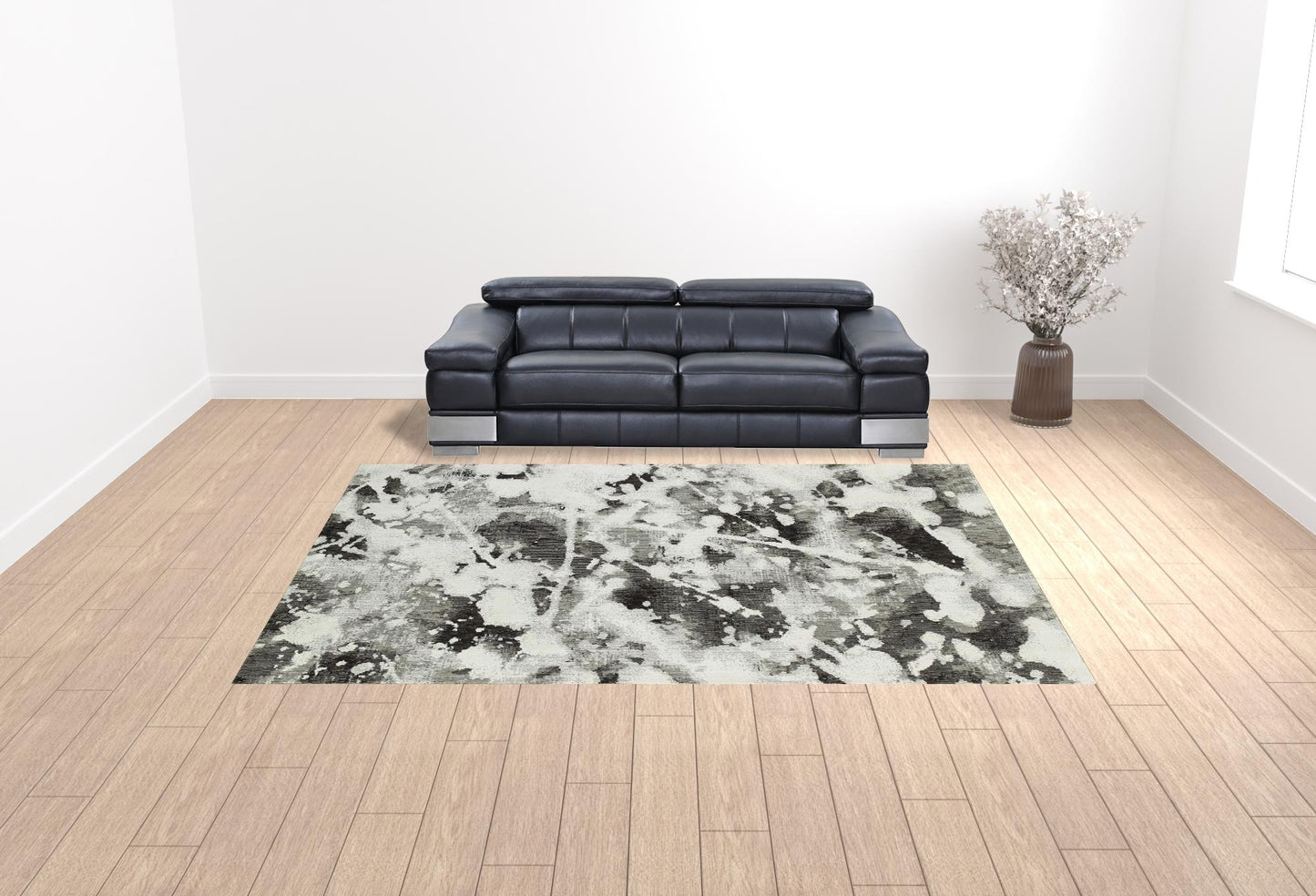 10' X 13' Charcoal And White Abstract Power Loom Stain Resistant Area Rug