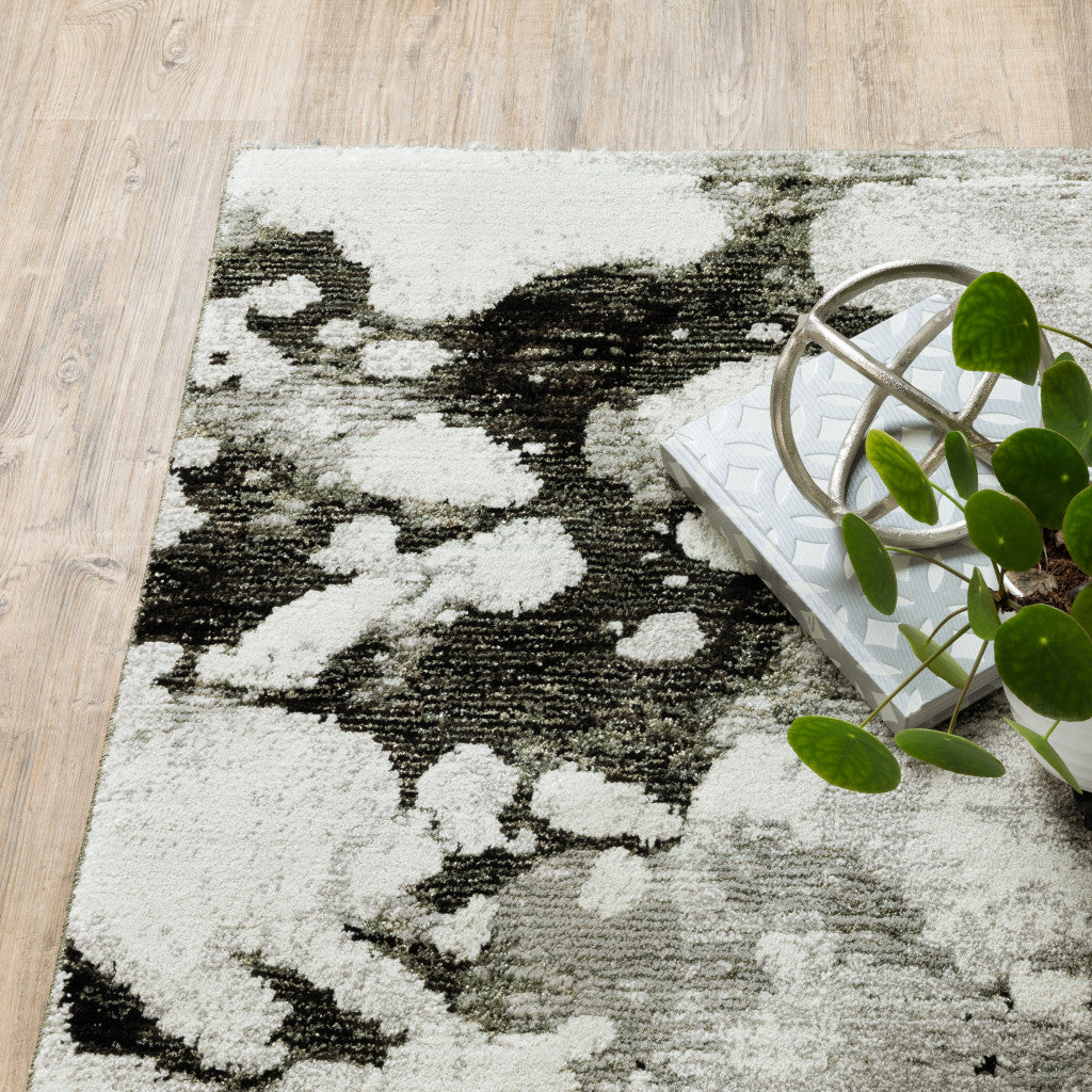 10' X 13' Charcoal And White Abstract Power Loom Stain Resistant Area Rug