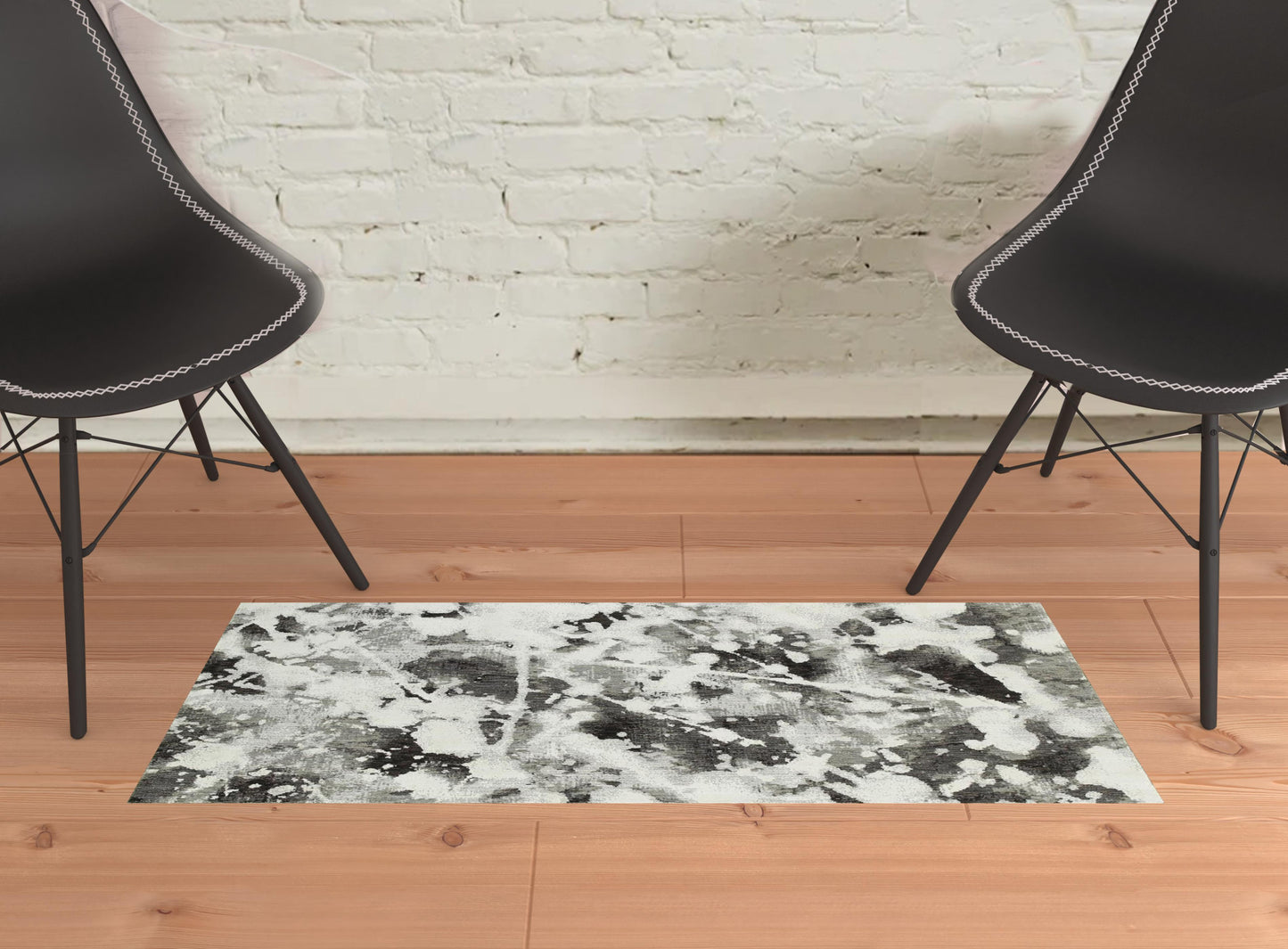 2' X 3' Charcoal And White Abstract Power Loom Stain Resistant Area Rug