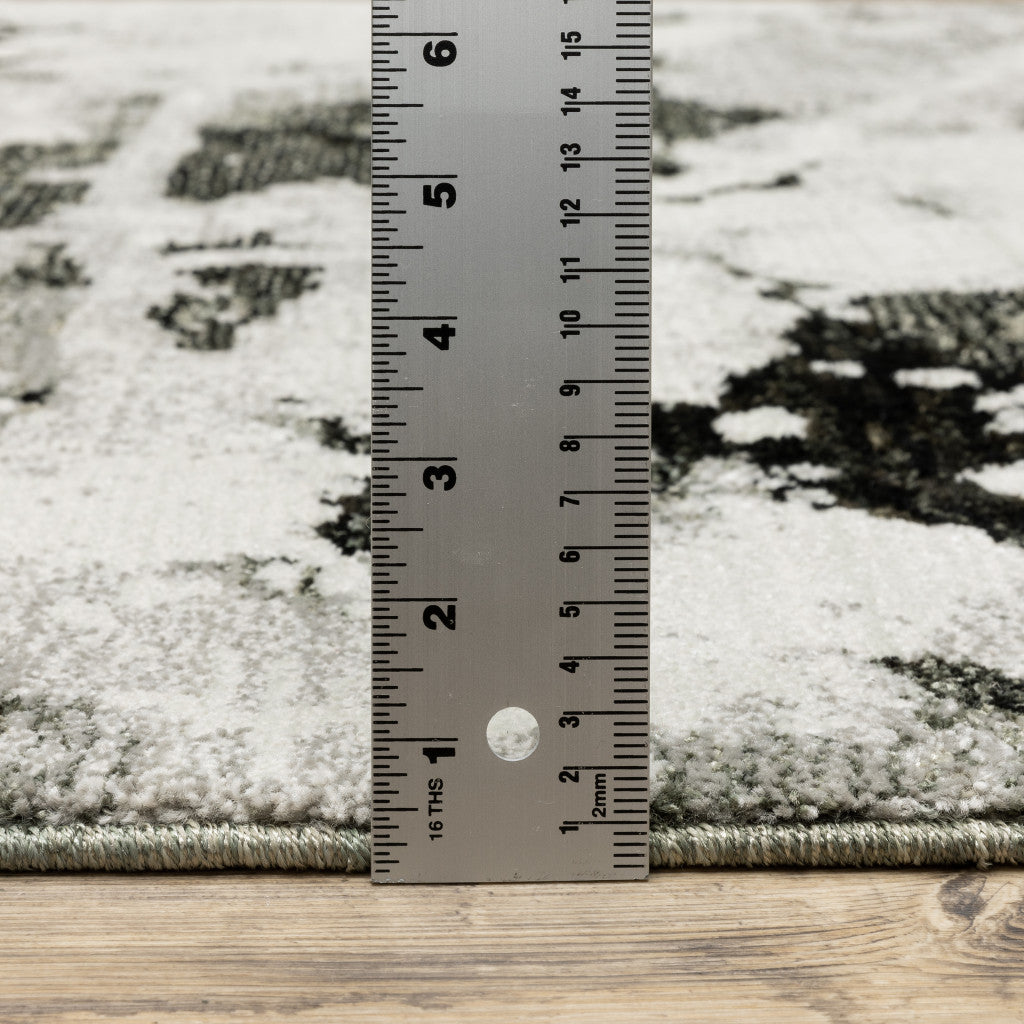 2' X 10' Charcoal And White Abstract Power Loom Stain Resistant Runner Rug