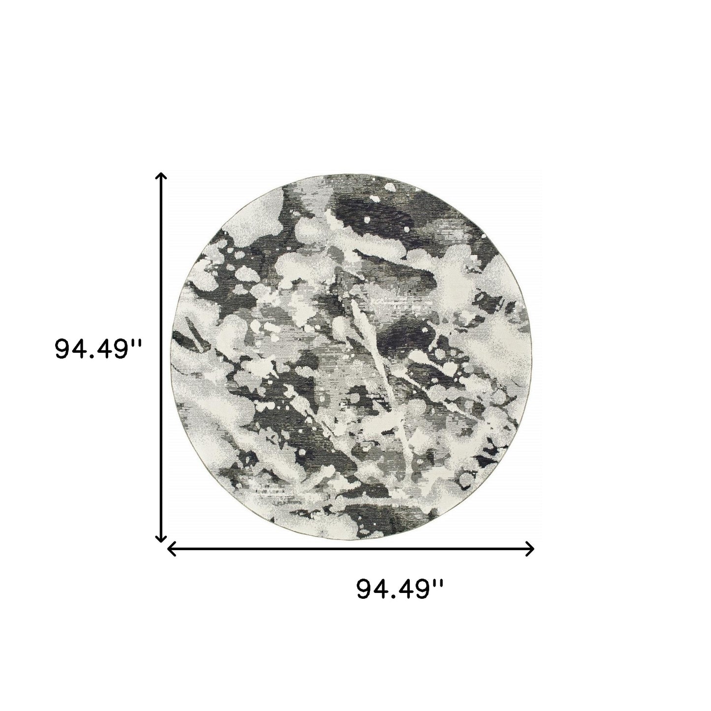 8' Charcoal And White Round Abstract Power Loom Stain Resistant Area Rug