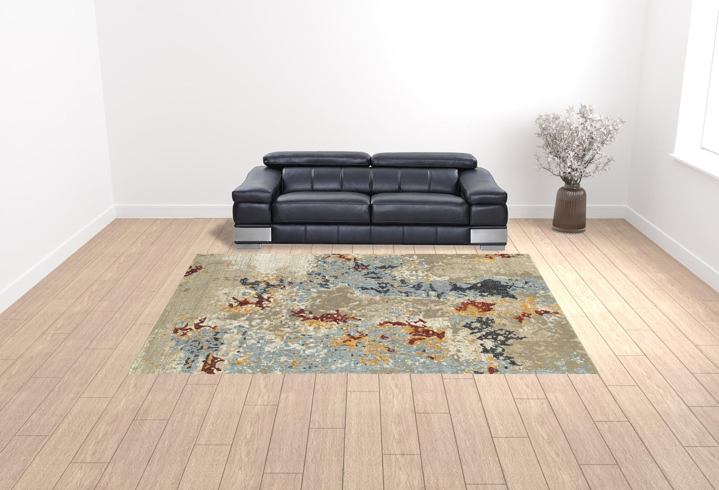 10' X 13' Beige And Blue Abstract Power Loom Stain Resistant Area Rug
