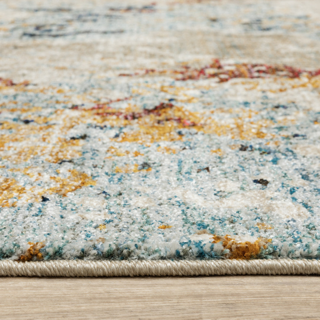 10' X 13' Beige And Blue Abstract Power Loom Stain Resistant Area Rug
