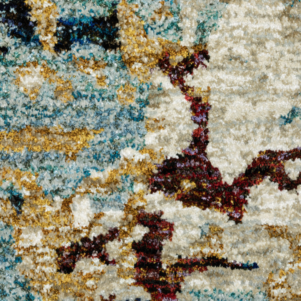 10' X 13' Beige And Blue Abstract Power Loom Stain Resistant Area Rug