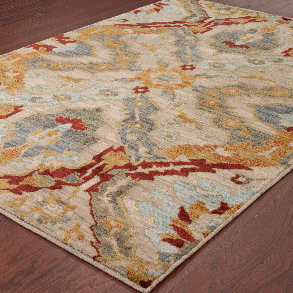 10' X 13' Beige Orange Blue Gold And Grey Abstract Power Loom Stain Resistant Area Rug