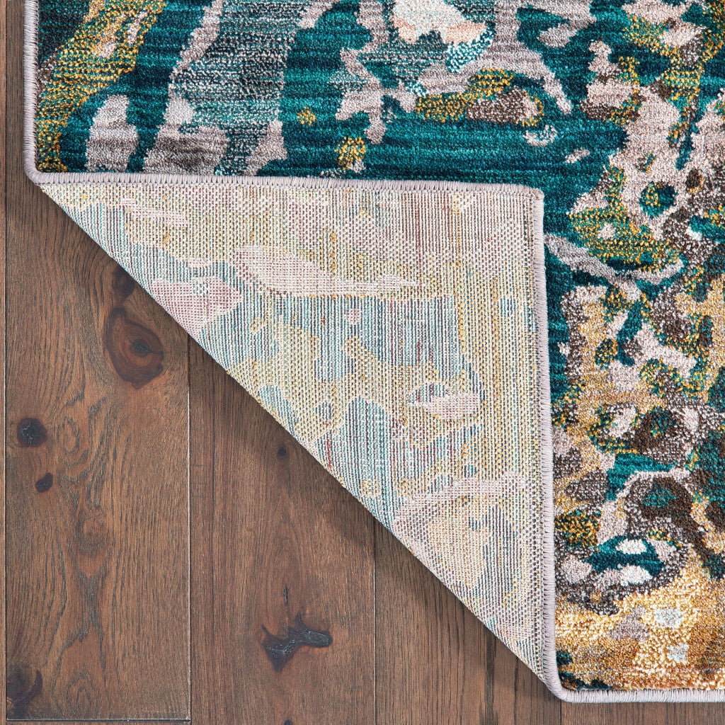 2' X 8' Blue Gold And Grey Abstract Power Loom Stain Resistant Runner Rug