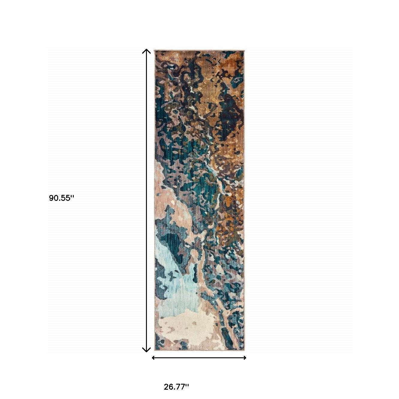 2' X 8' Blue Gold And Grey Abstract Power Loom Stain Resistant Runner Rug