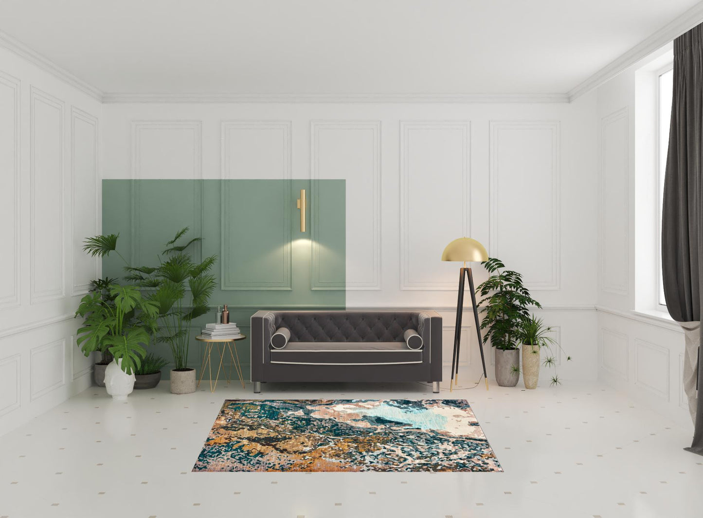 5' X 8' Blue Gold And Grey Abstract Power Loom Stain Resistant Area Rug