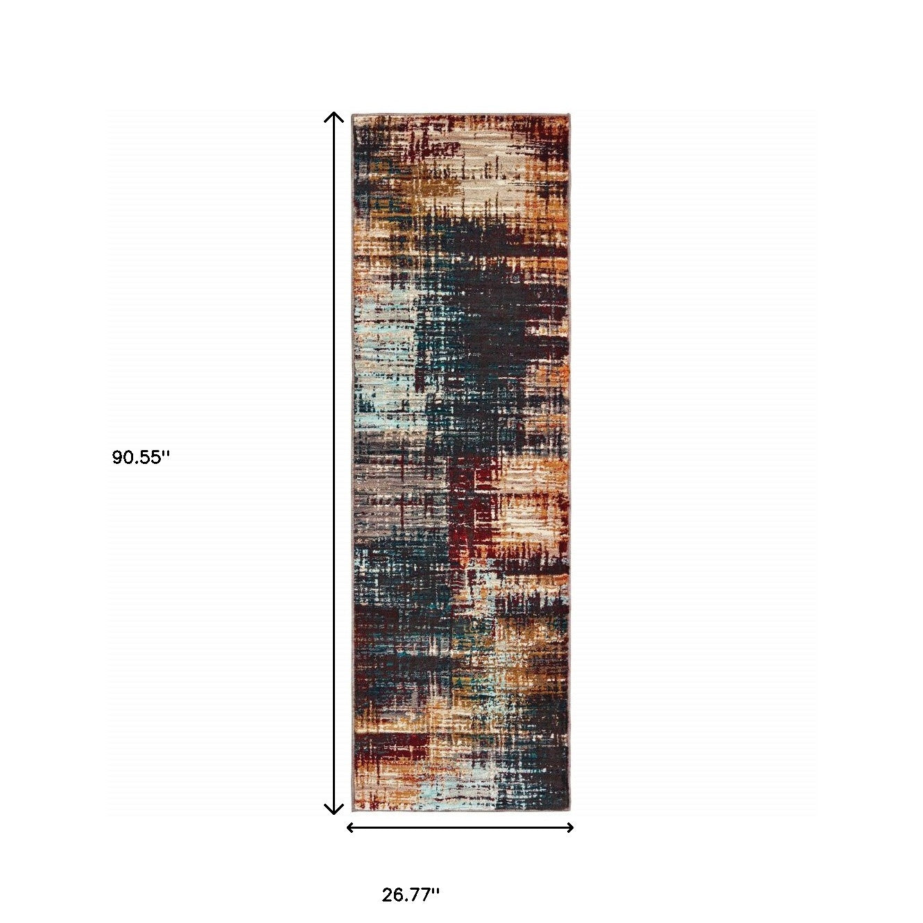 2' X 8' Blue Gold Red And Grey Abstract Power Loom Stain Resistant Runner Rug