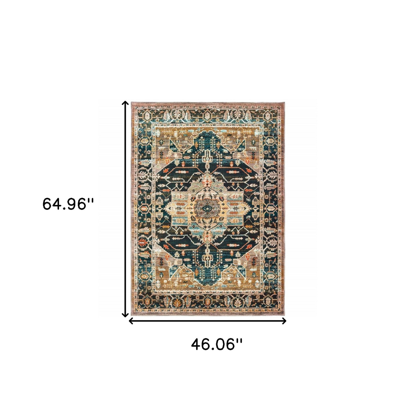 4' X 6' Blue Gold Grey Orange Ivory And Teal Oriental Power Loom Stain Resistant Area Rug