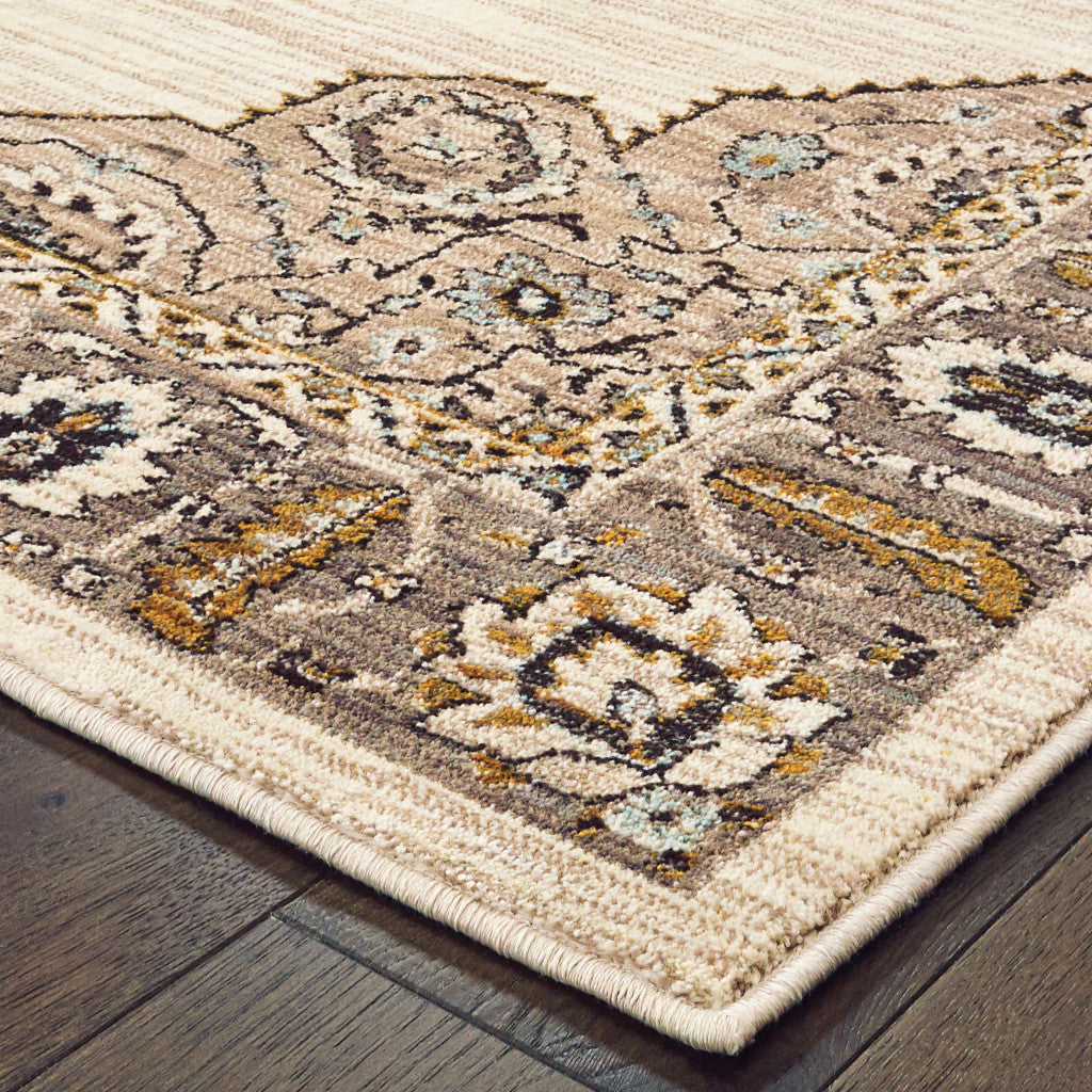 2' X 3' Ivory Gold Grey And Blue Oriental Power Loom Stain Resistant Area Rug
